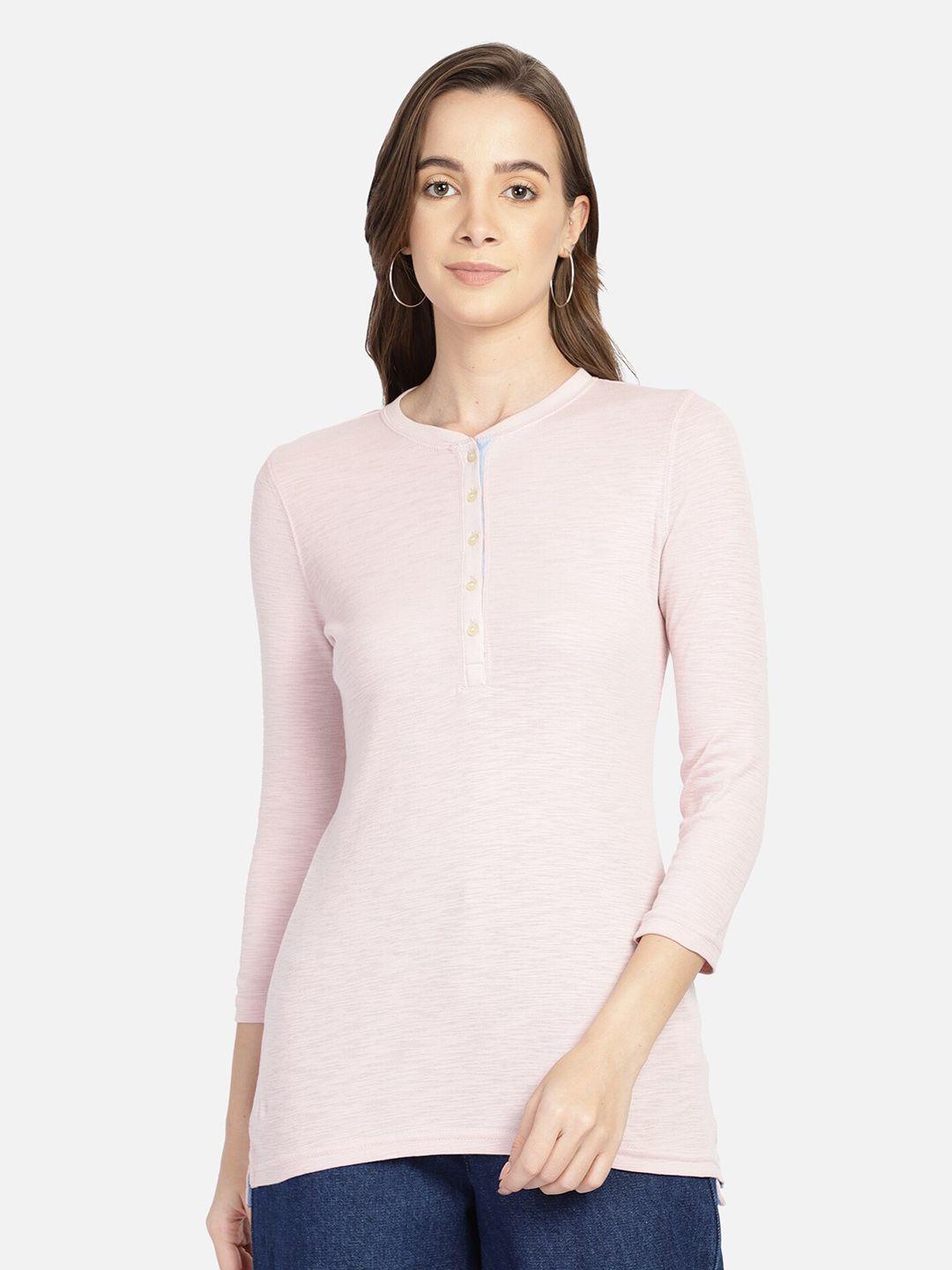 aditi wasan women light pink solid round neck top