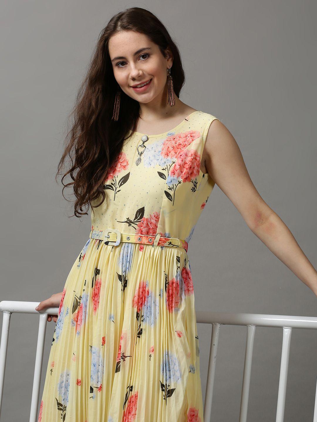 showoff women yellow floral chiffon dress