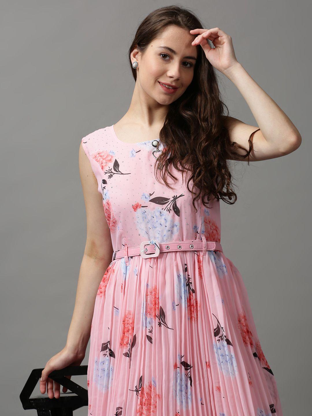 showoff pink floral chiffon dress