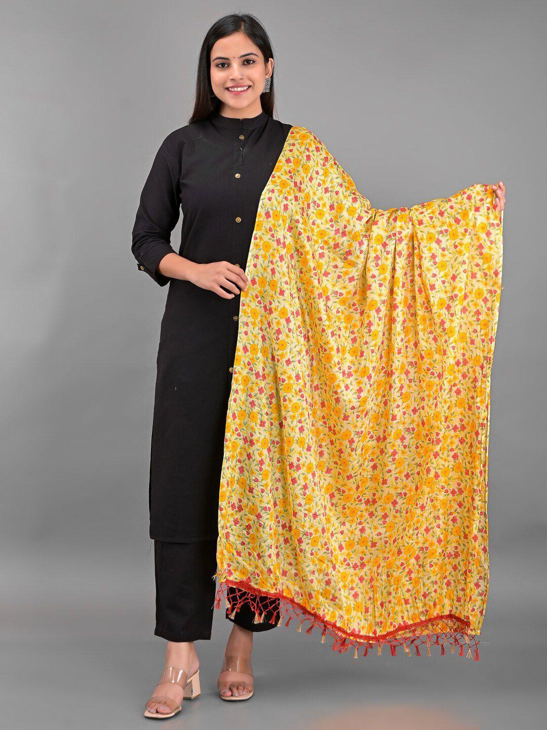 apratim women yellow & pink floral dupatta