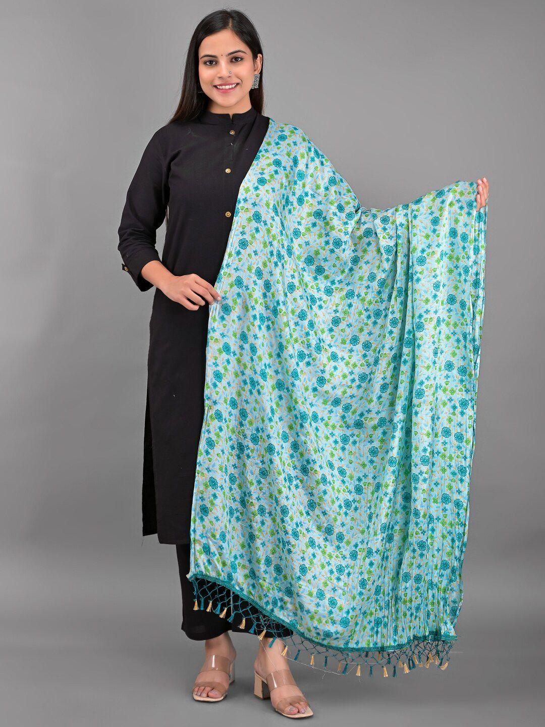 apratim women turquoise blue & green floral dupatta