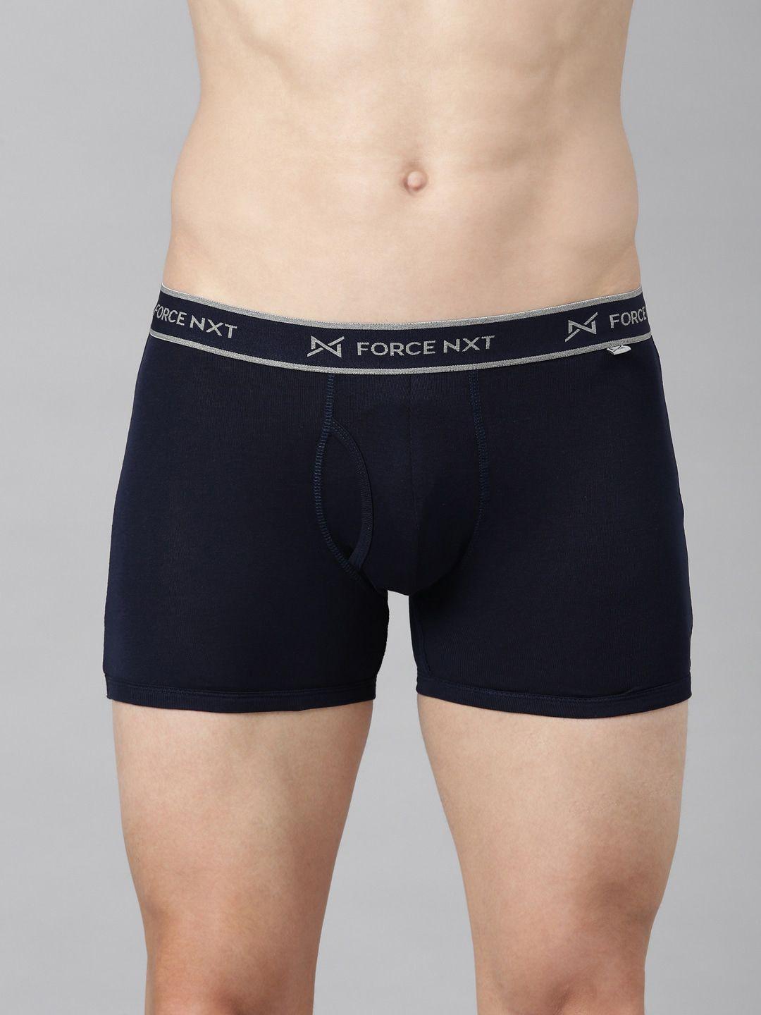 force nxt men navy blue solid pure cotton trunk mnfr-222