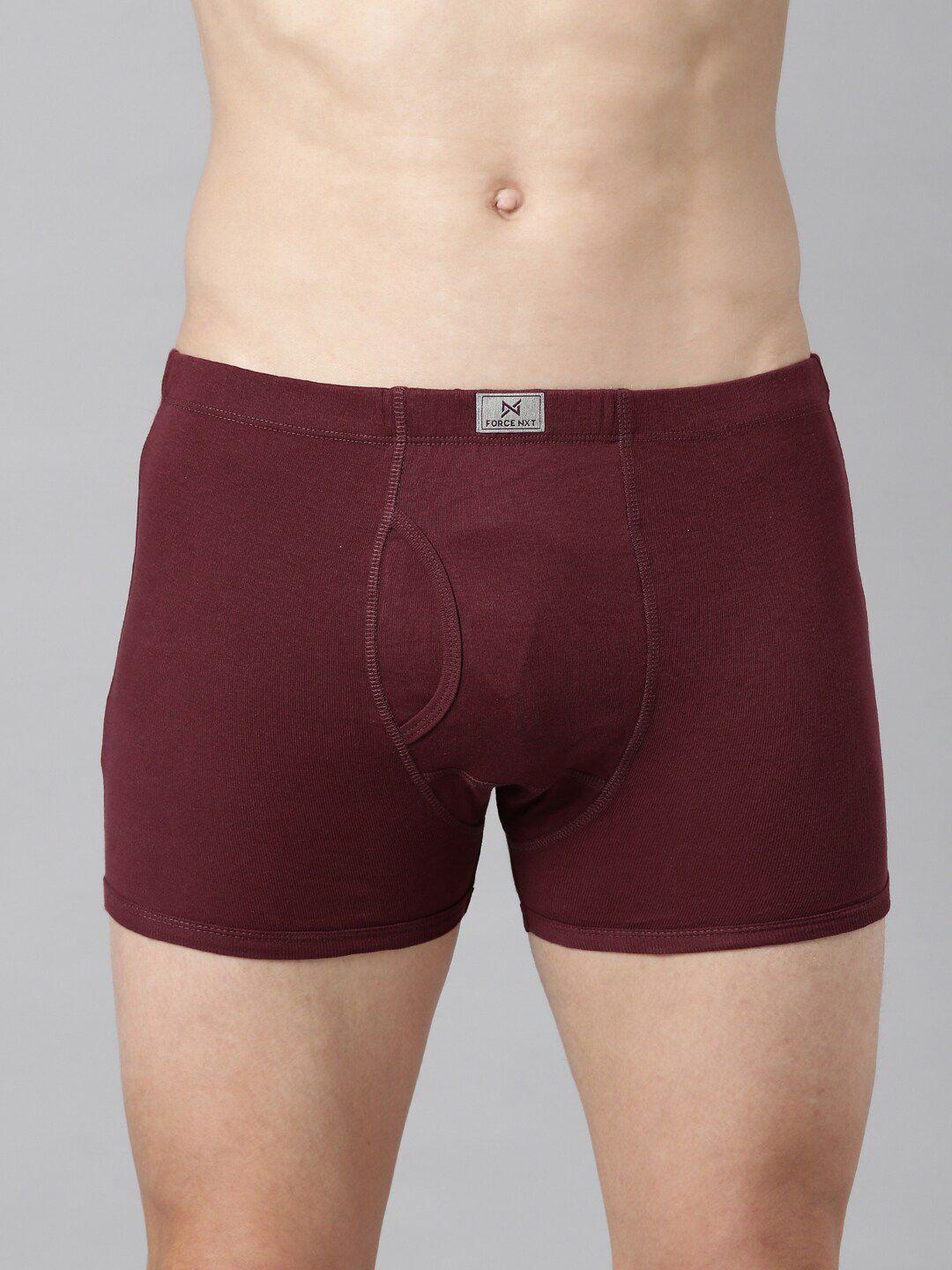 force nxt men maroon solid pure cotton trunk