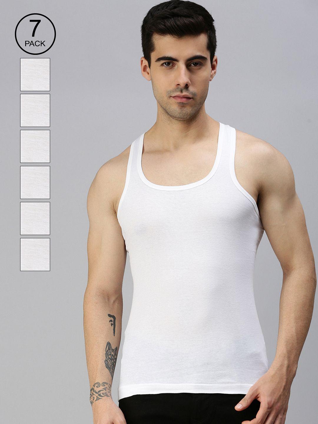 lux cozi men pack of 7 white solid pure cotton innerwear vests