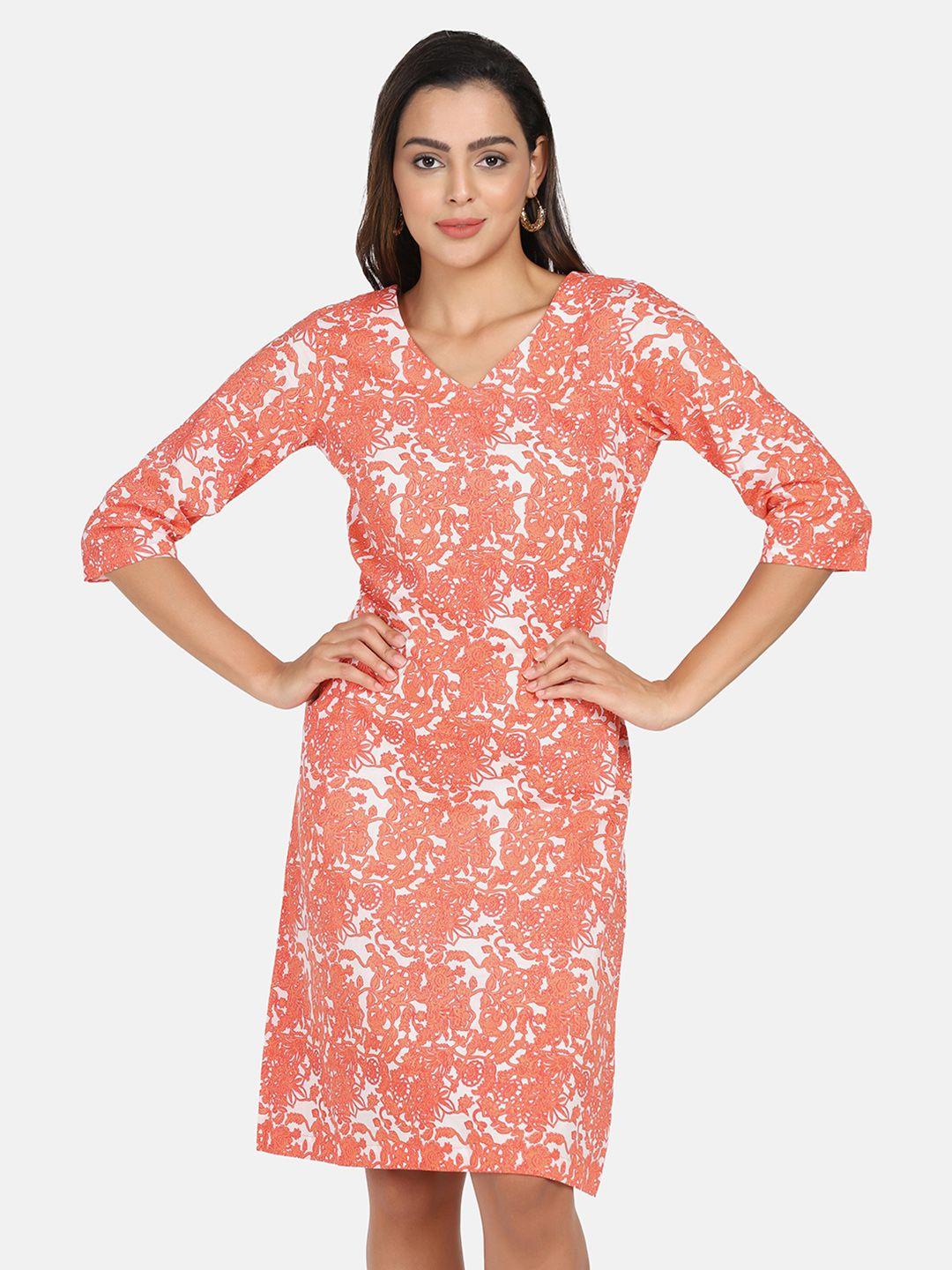 powersutra orange & white floral a-line dress