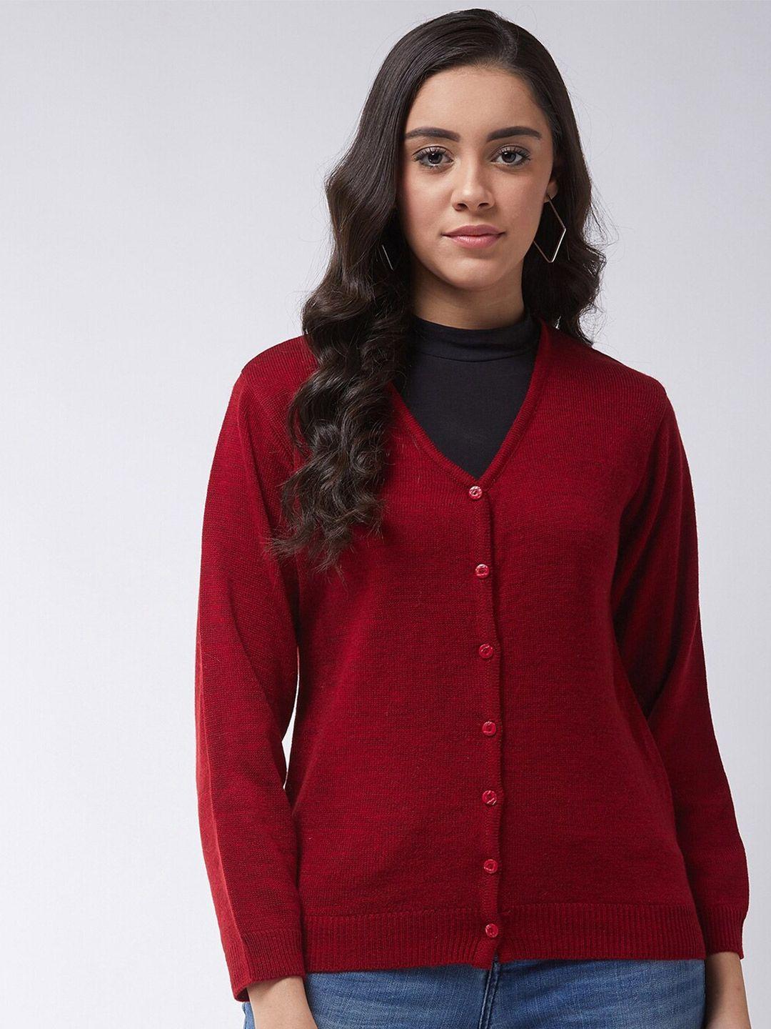 modeve women maroon cardigan casual sweater