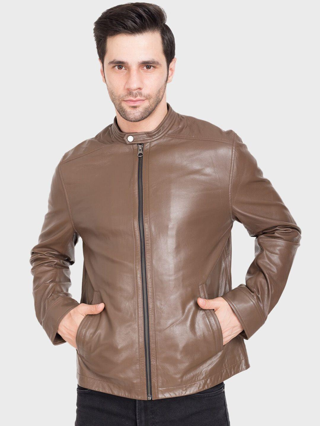 justanned men brown leather lightweight biker jacket