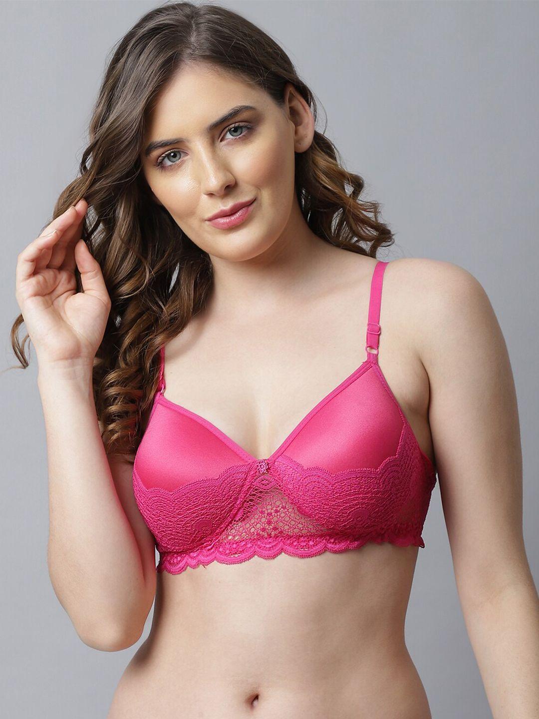 prettycat women pink self design lightly padded bra