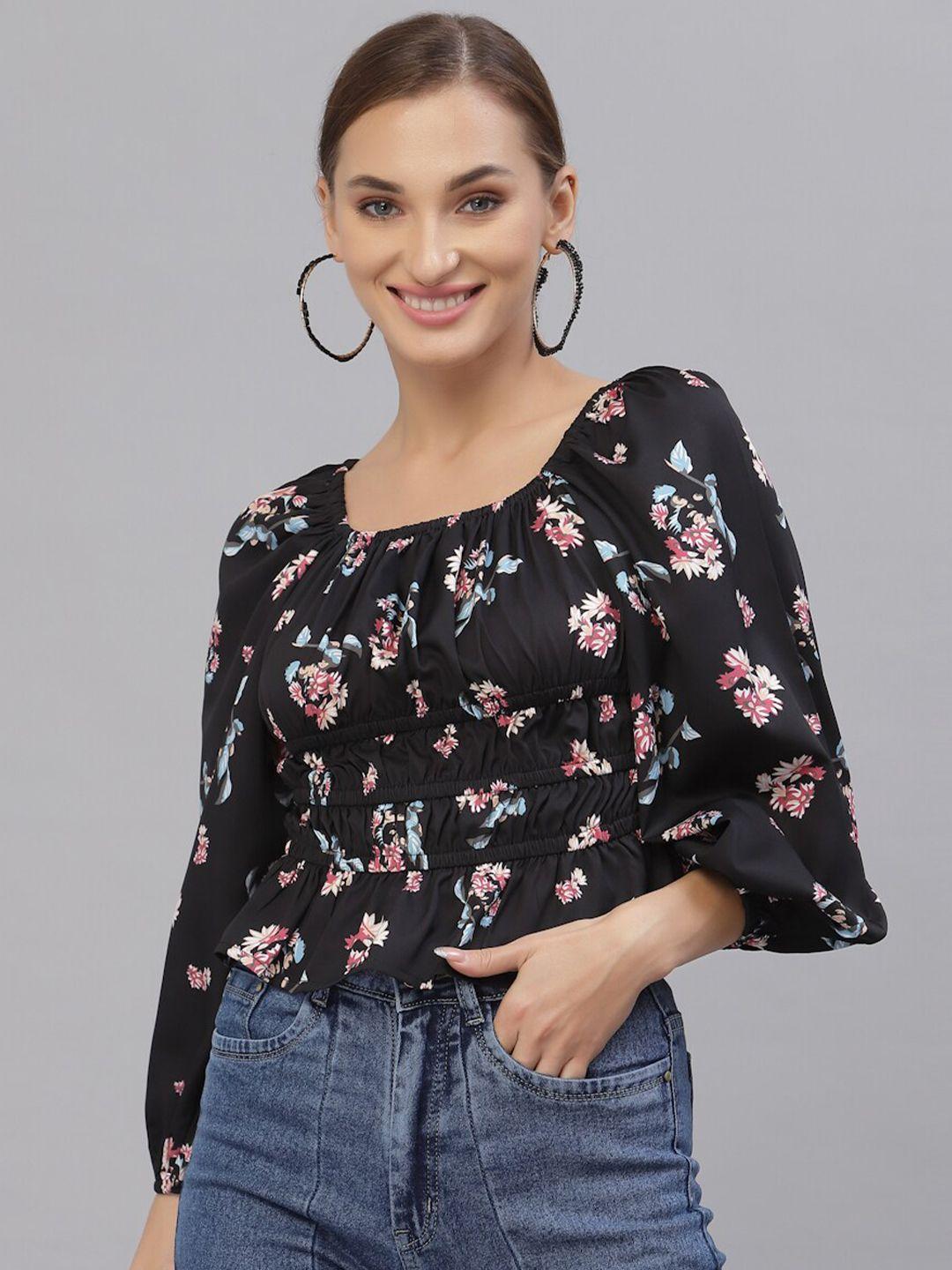 style quotient women black floral print top