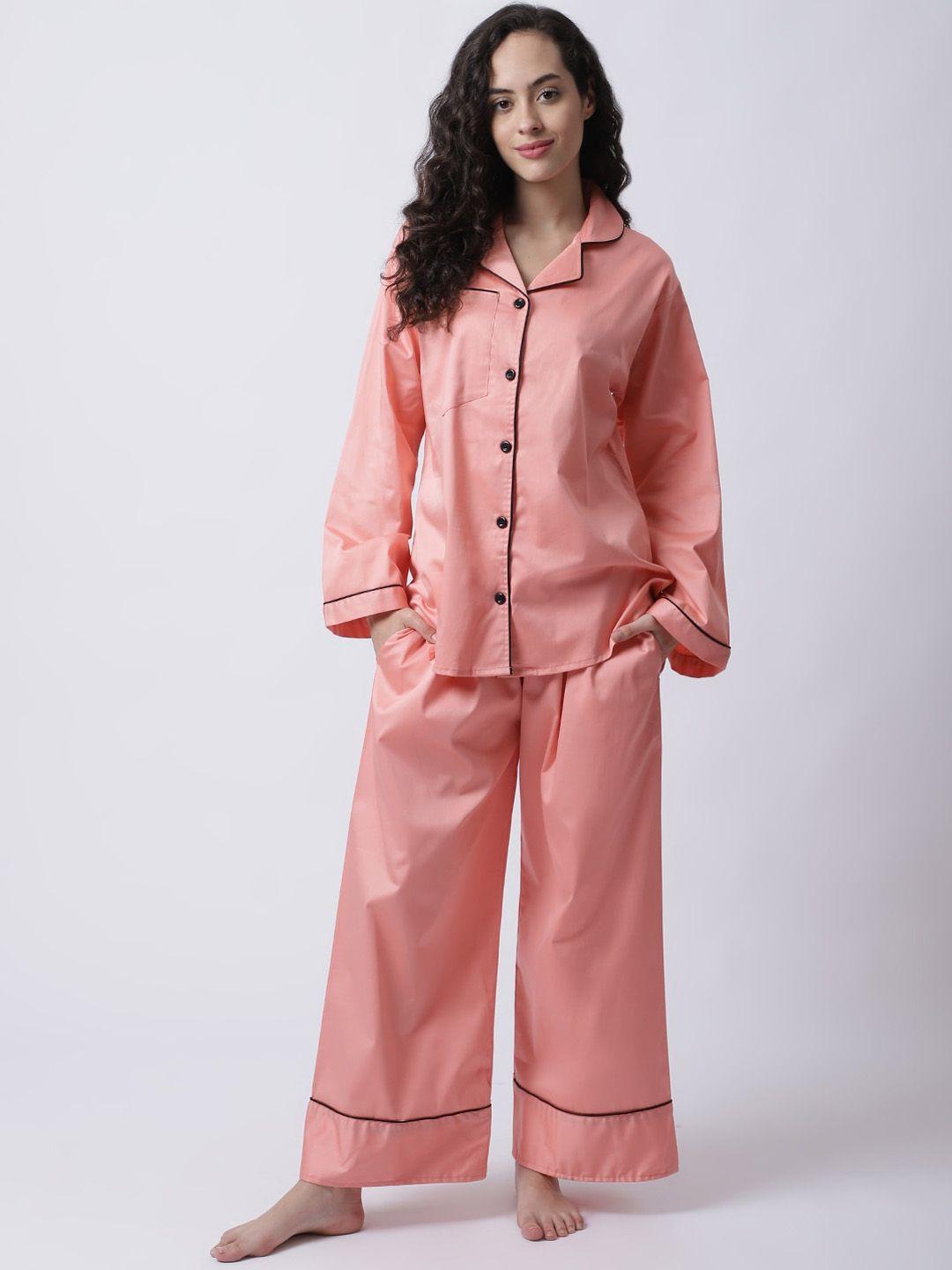 secret wish women peach-coloured & black satin night suit