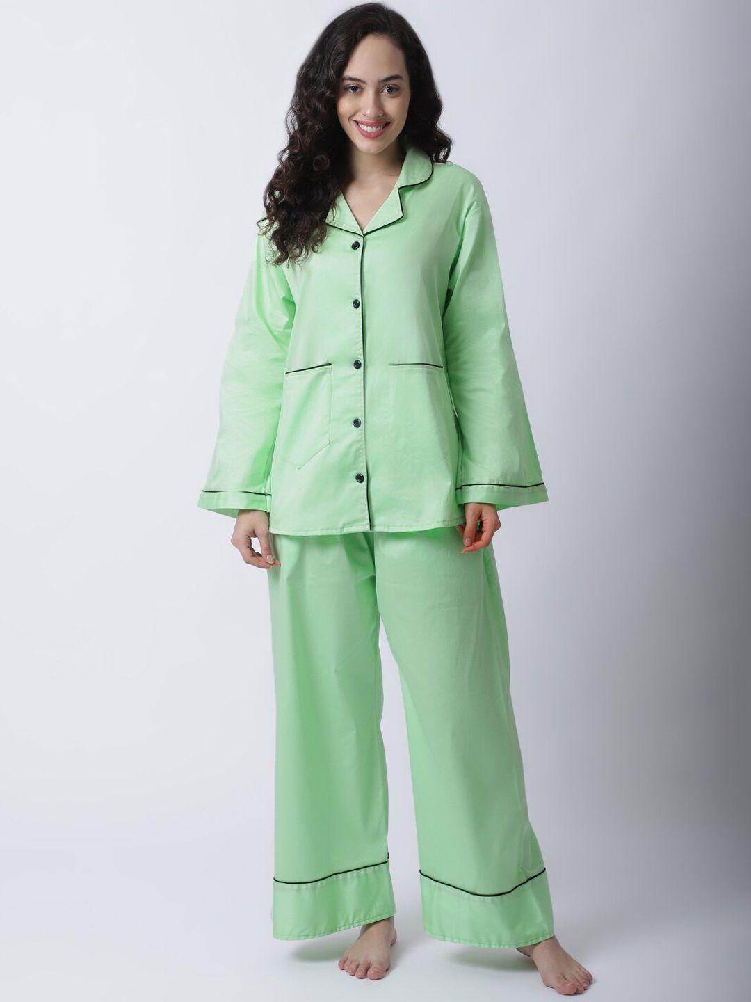 secret wish women lime green & black night suit