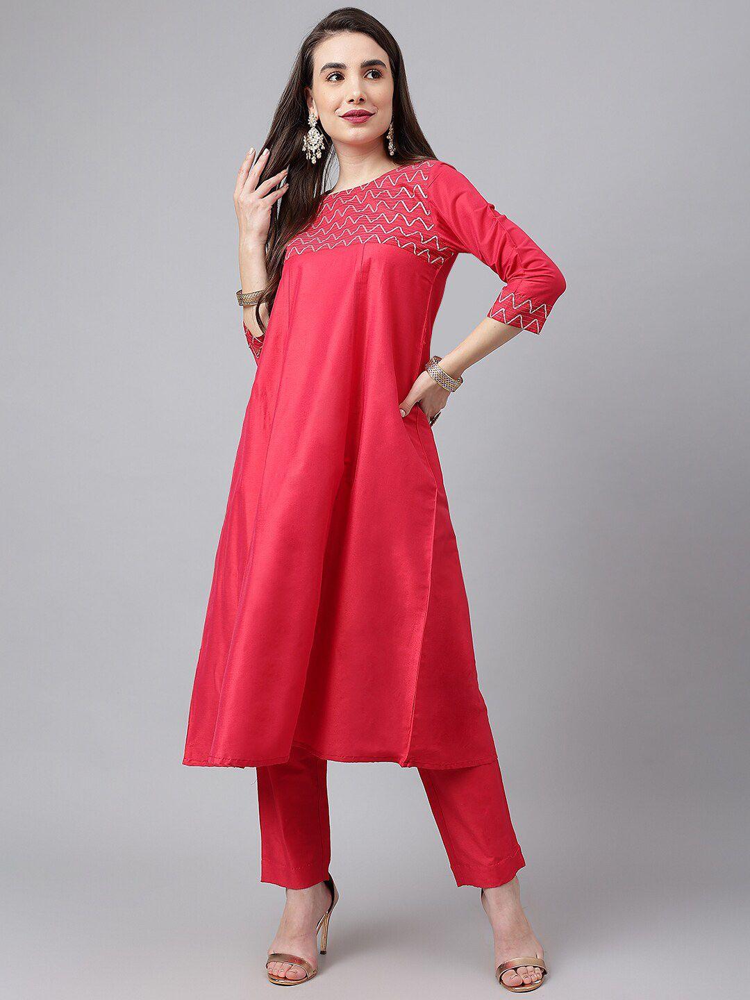 siah women fuchsia gotta patti kurta with trousers