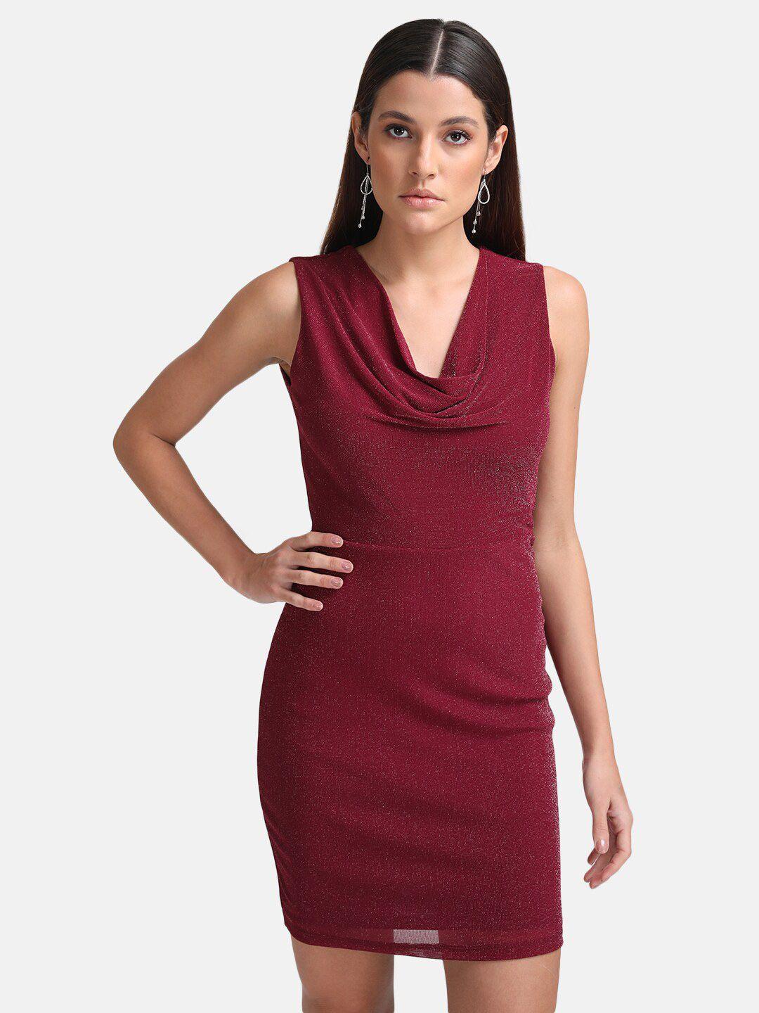 kazo purple cowl neck bodycon dress