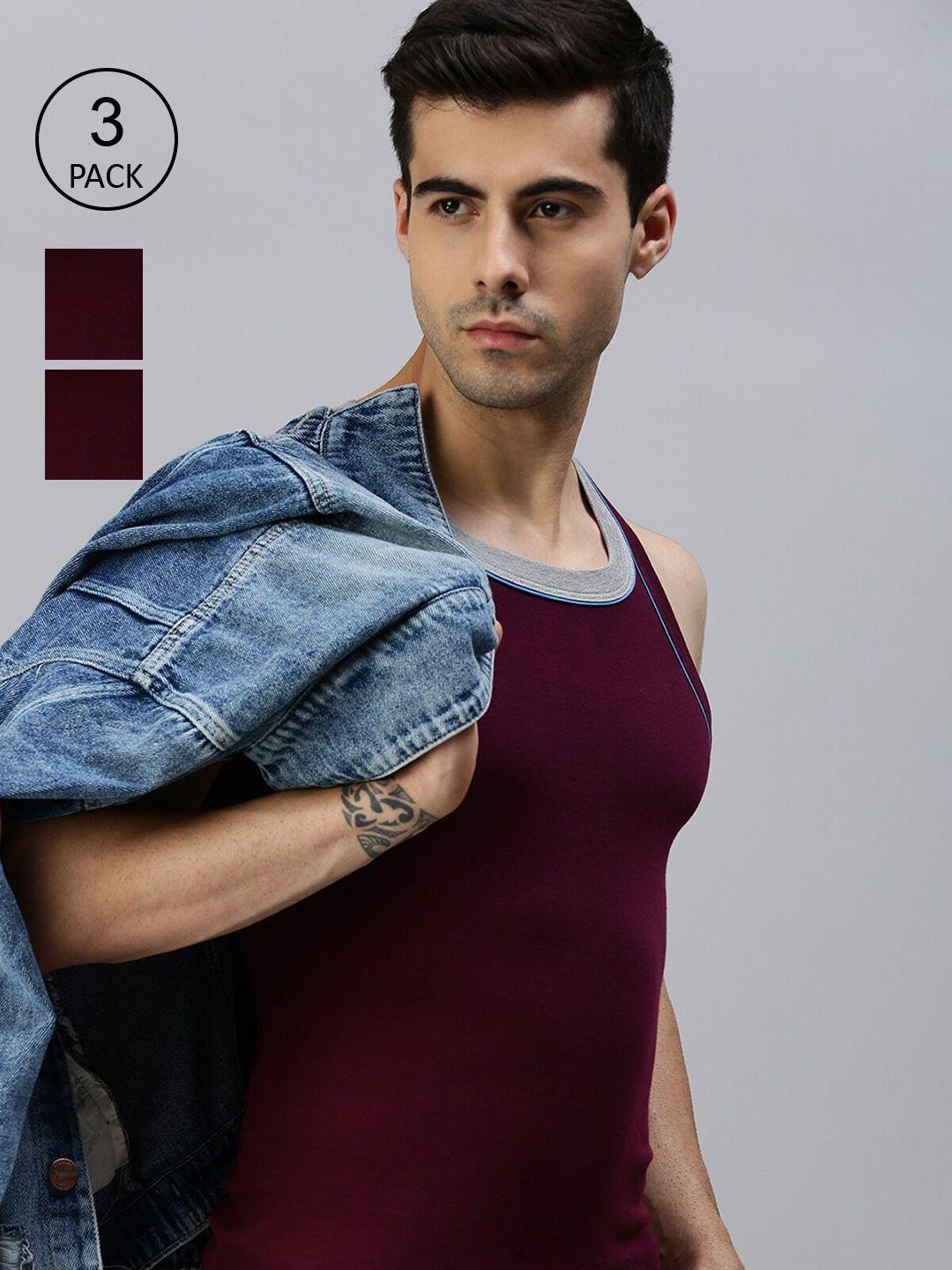 lux cozi men pack of 3 maroon solid innerwear vest