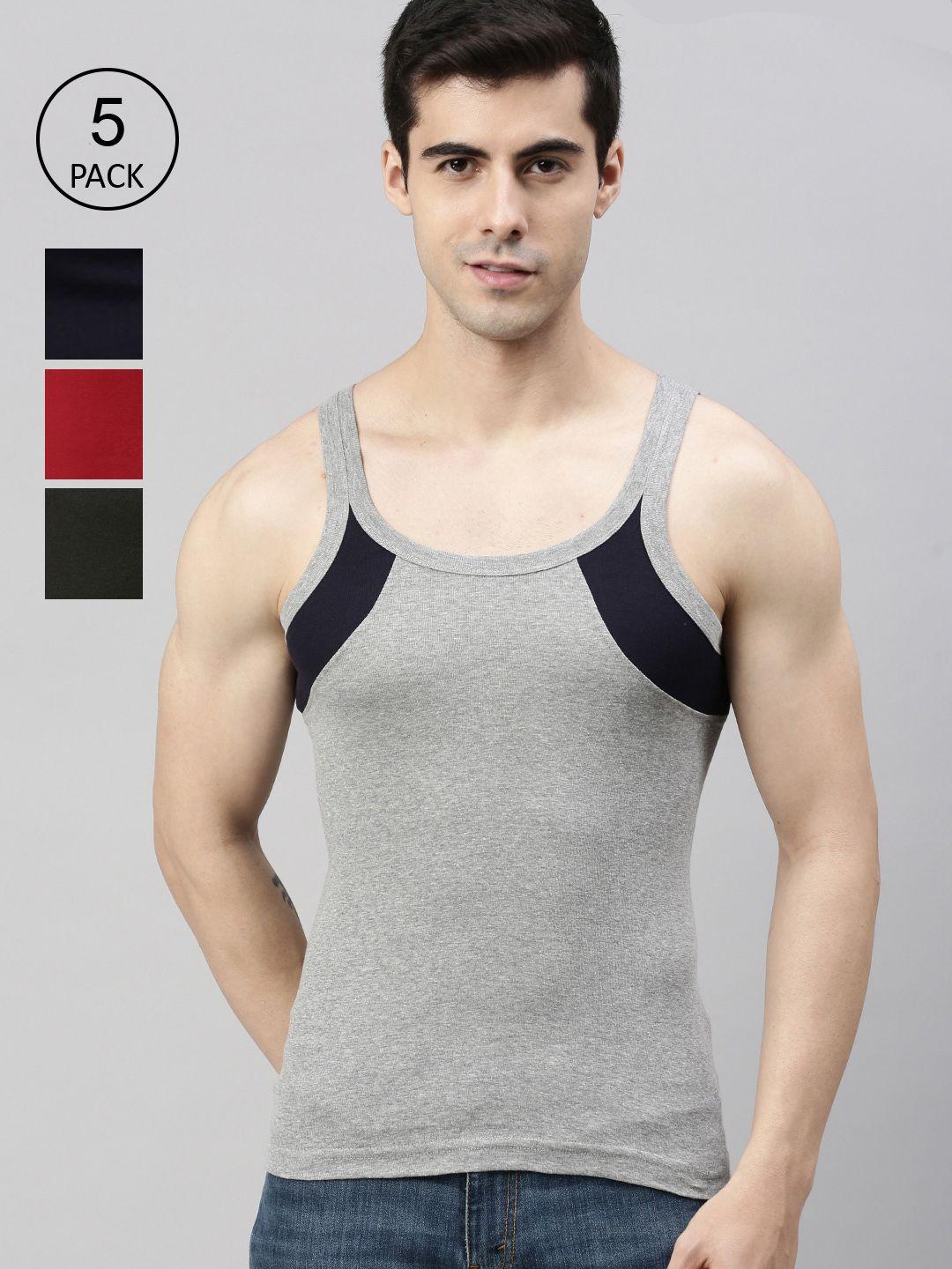 lux cozi men pack of 5 assorted pure cotton innerwear gym vests