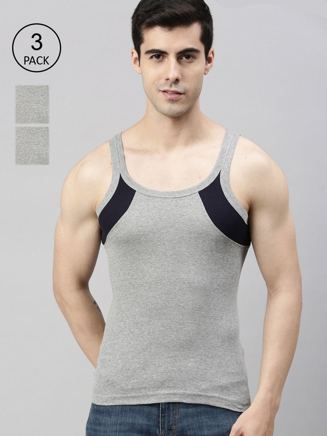 lux cozi men pack of 3 grey solid organic cotton innerwear vests