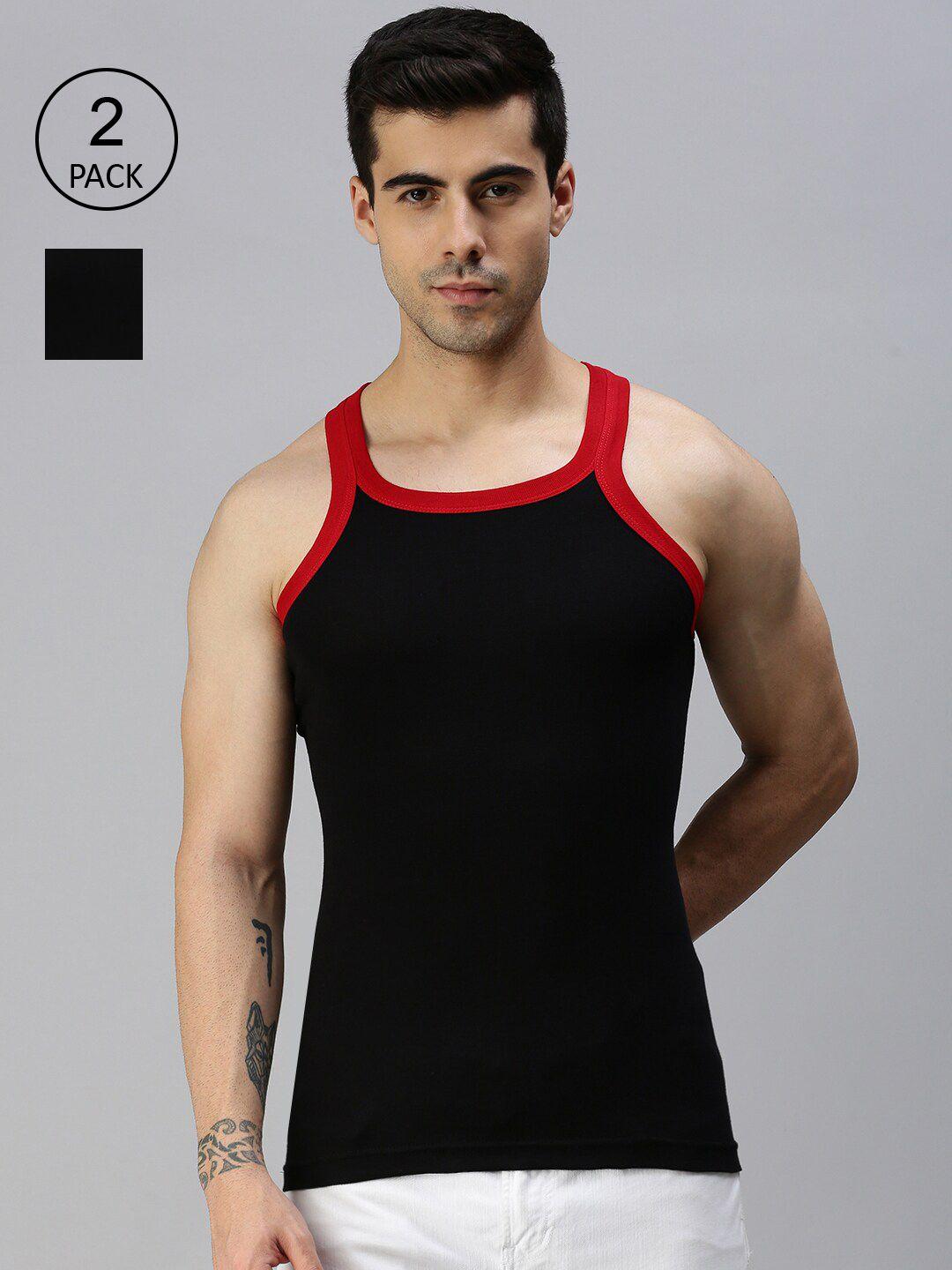 lux cozi men pack of 2 black solid pure cotton innerwear vests