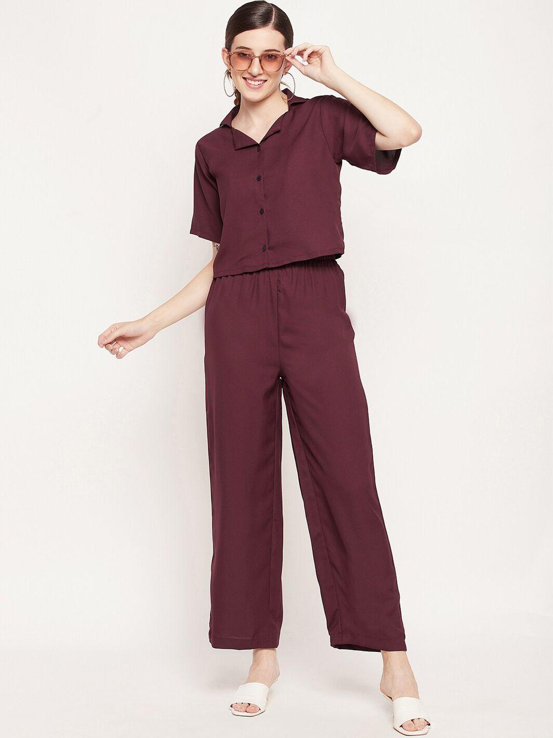 fashfun women maroon solid co-ords