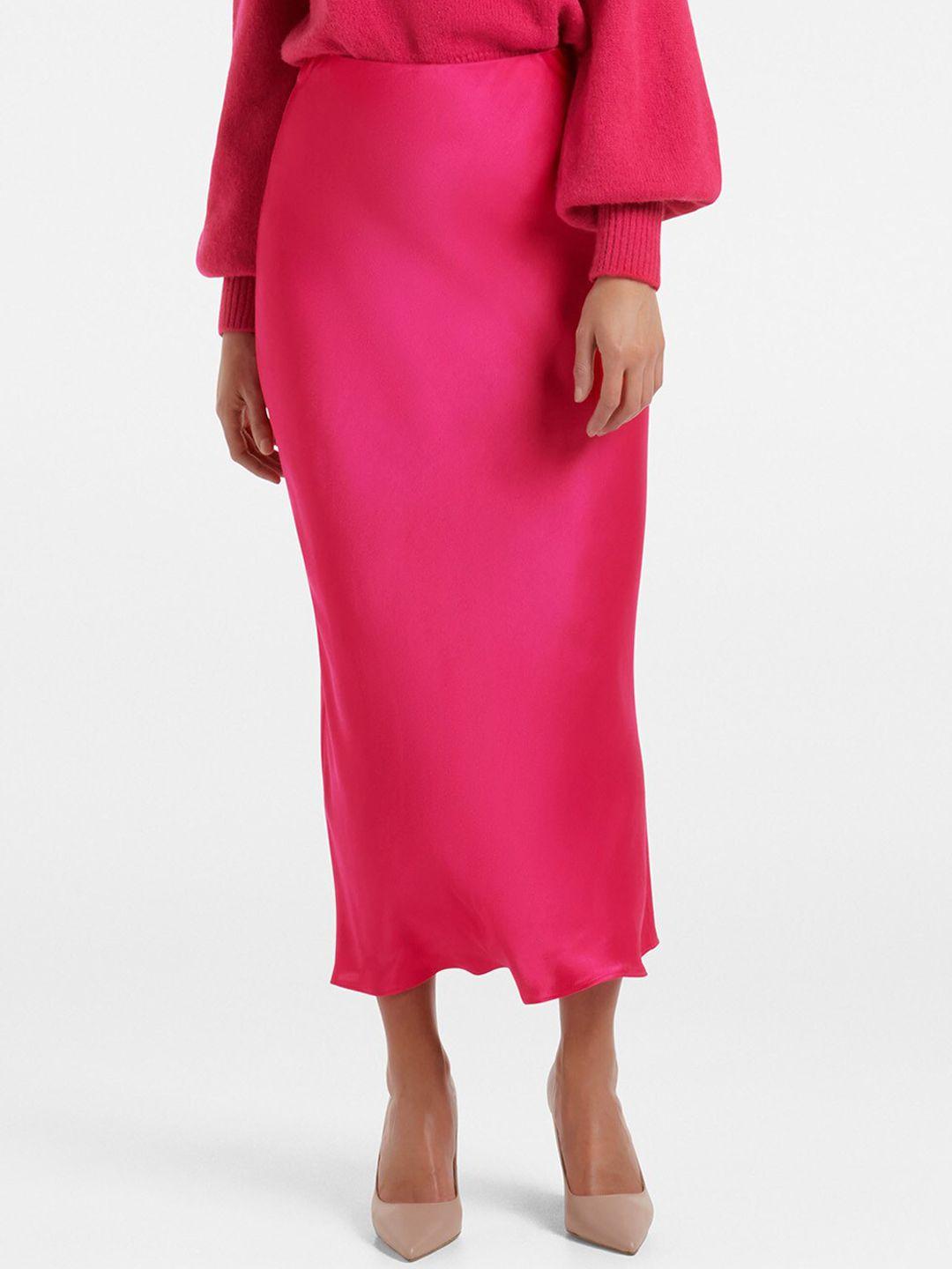 forever new women pink solid midi skirt