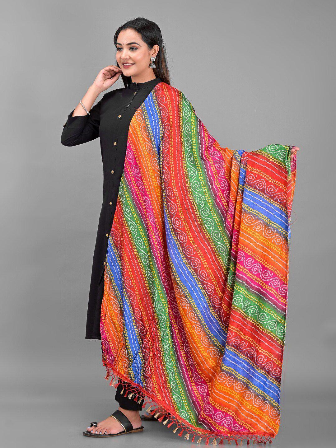 apratim green & blue striped bandhani dupatta