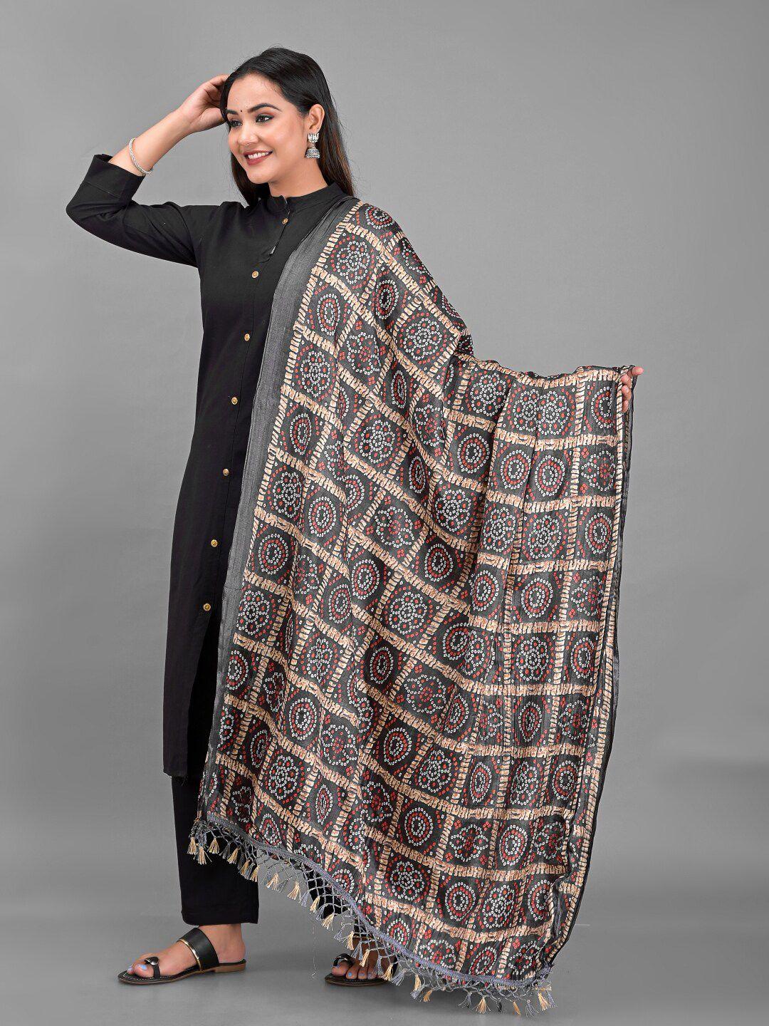 apratim black & white printed bandhani dupatta