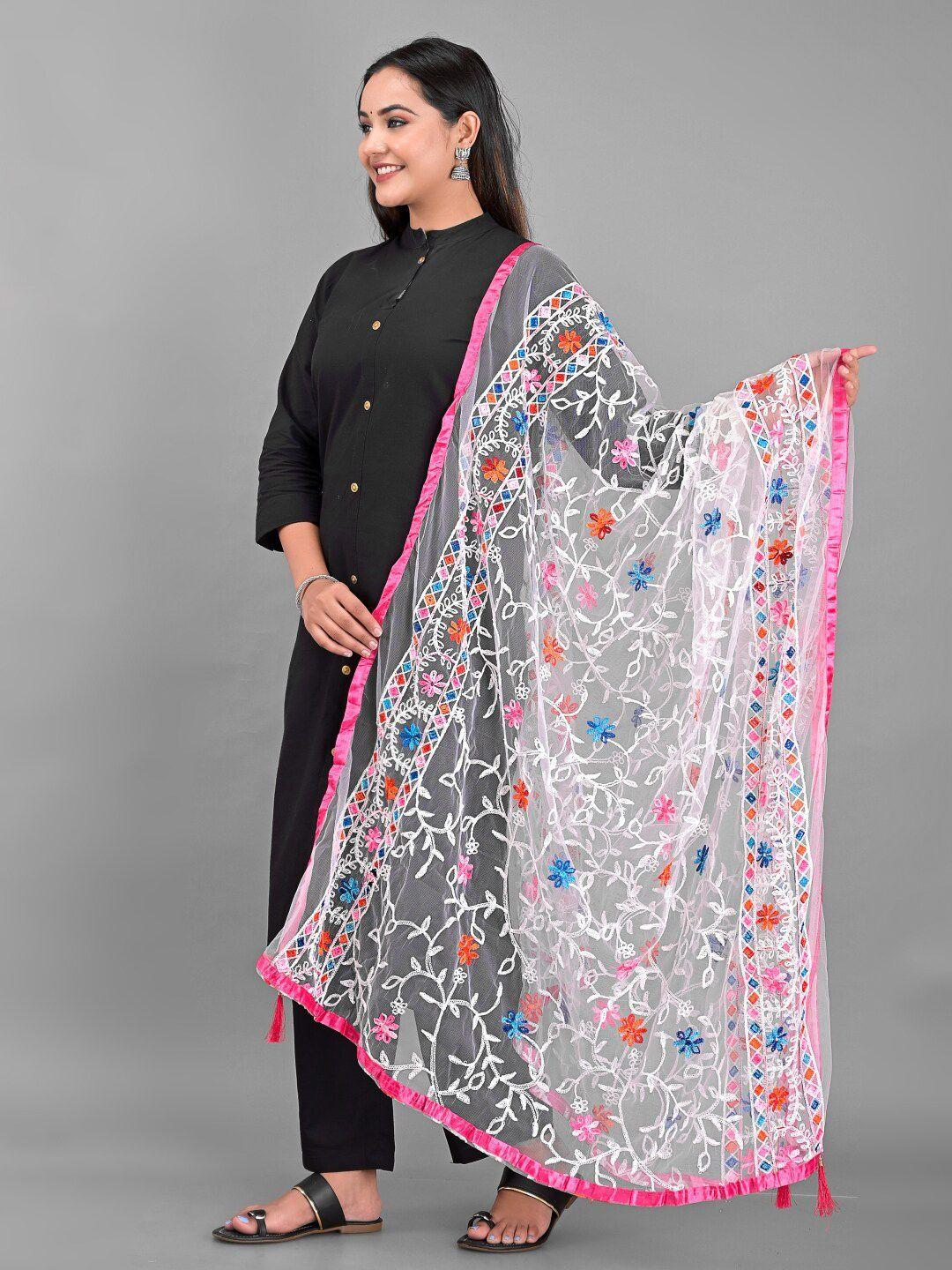 apratim white & blue embroidered dupatta