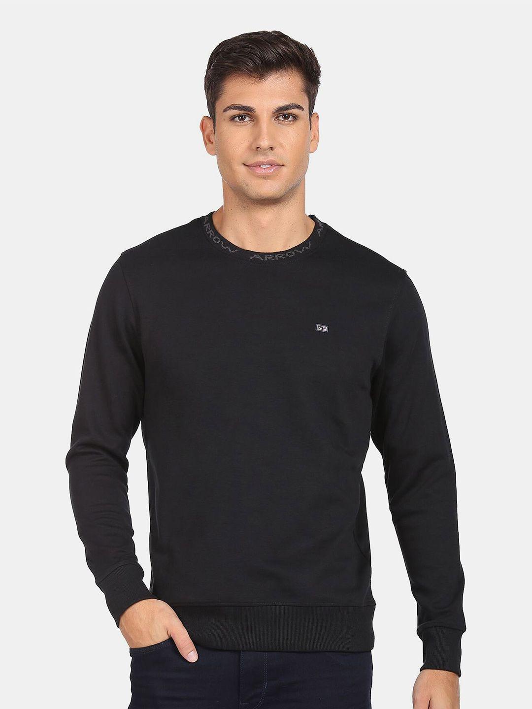 arrow sport men black solid sweatshirt