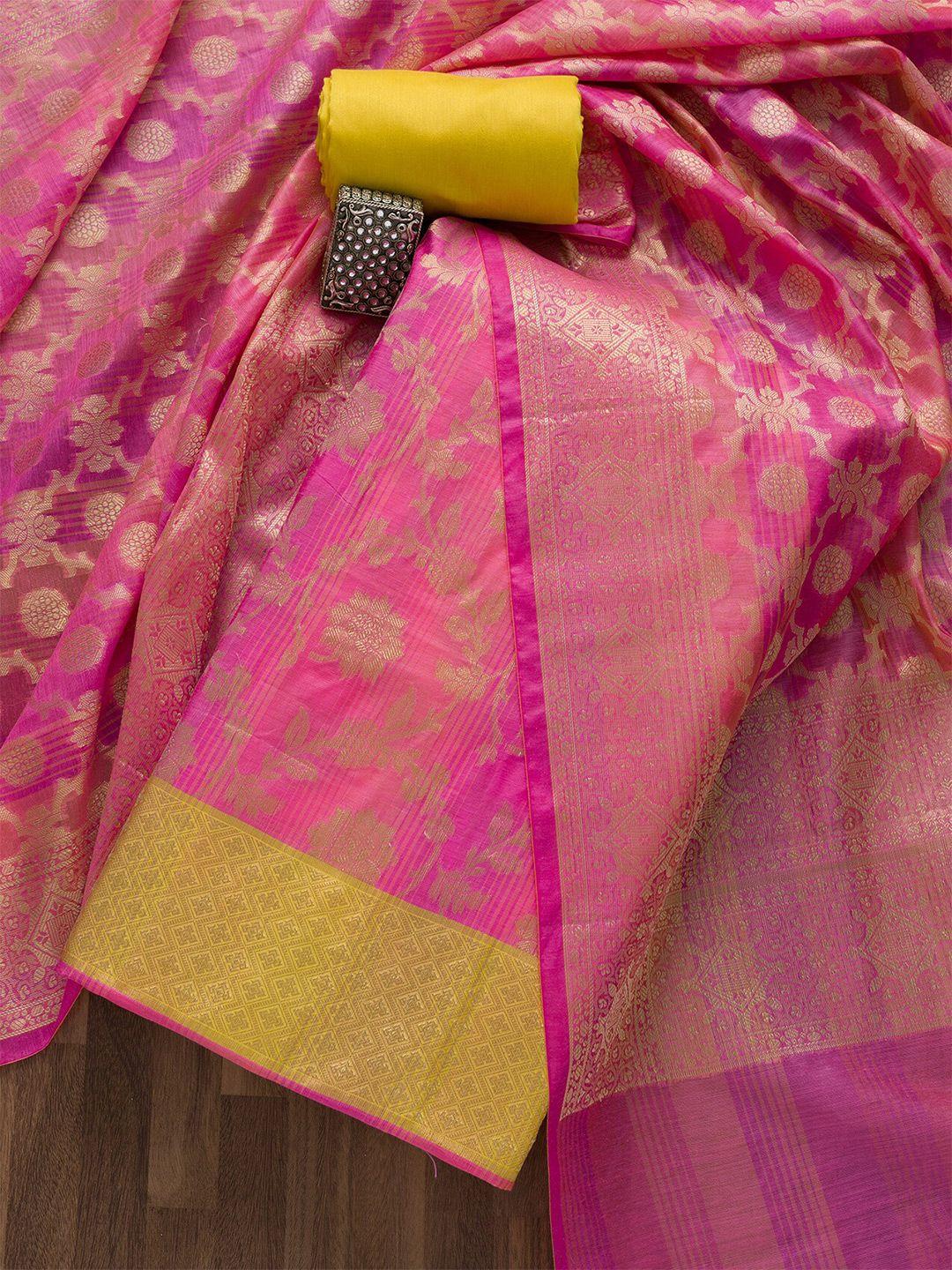 koskii pink & gold-toned art silk unstitched dress material