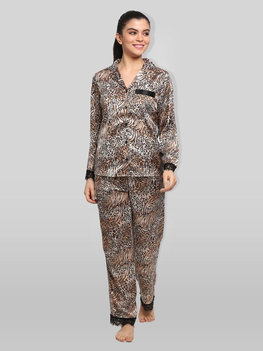 pretty loving thing women grey & black animal print night suit