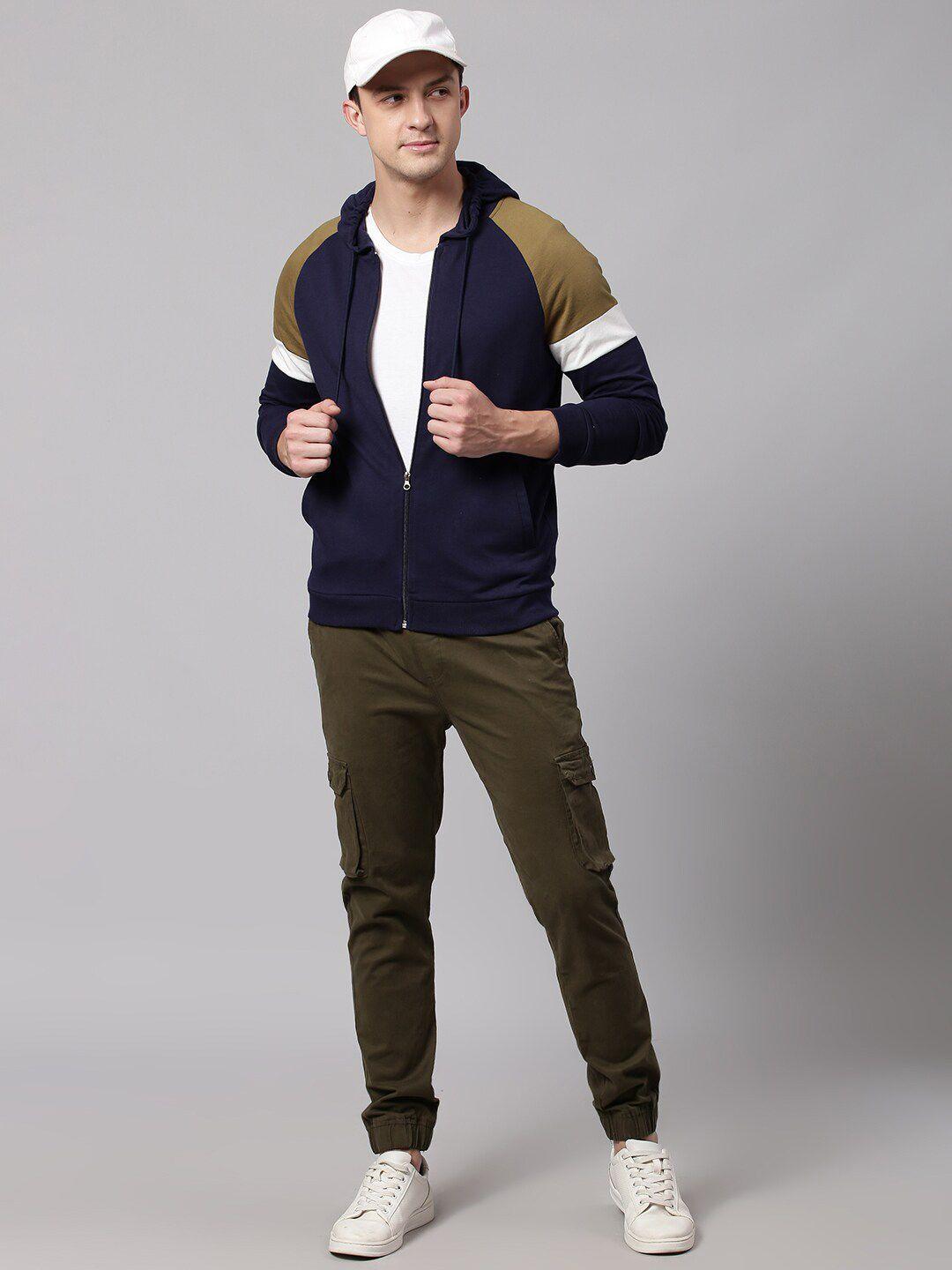 high star men olive green colourblocked hooded sweatshirt