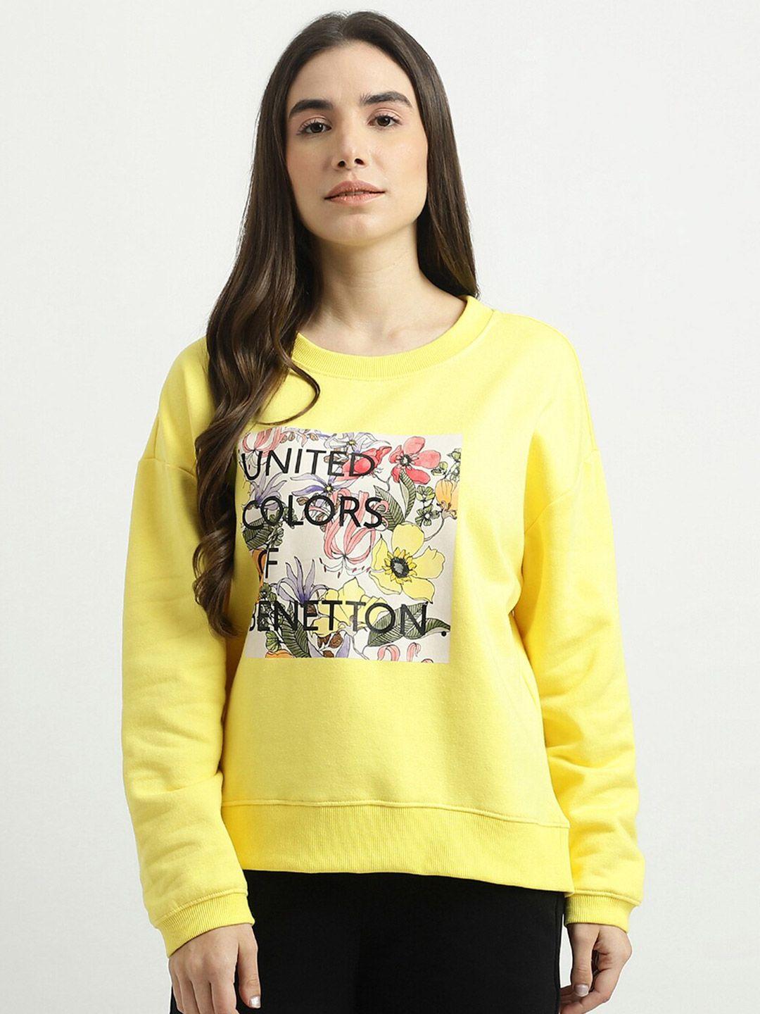 united colors of benetton women yellow printed sweatshirt