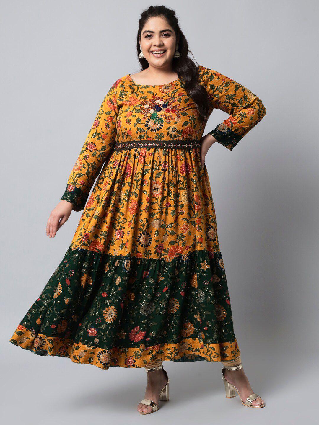 nehamta mustard yellow floral printed maxi dress