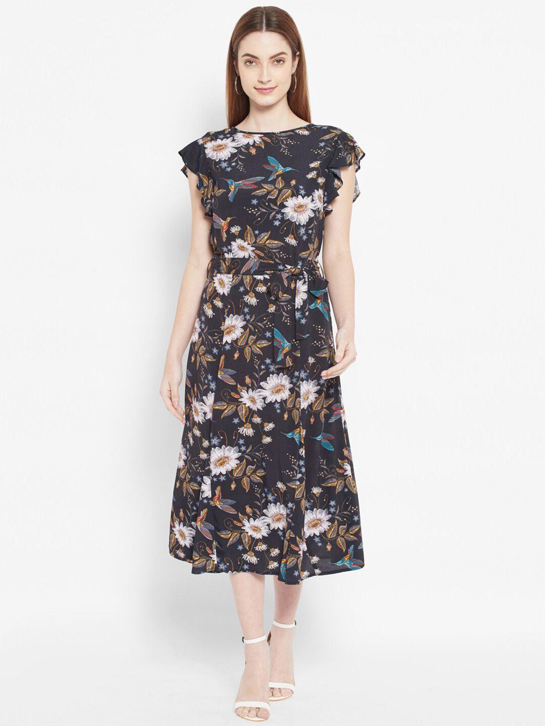 valbone black floral printed midi dress