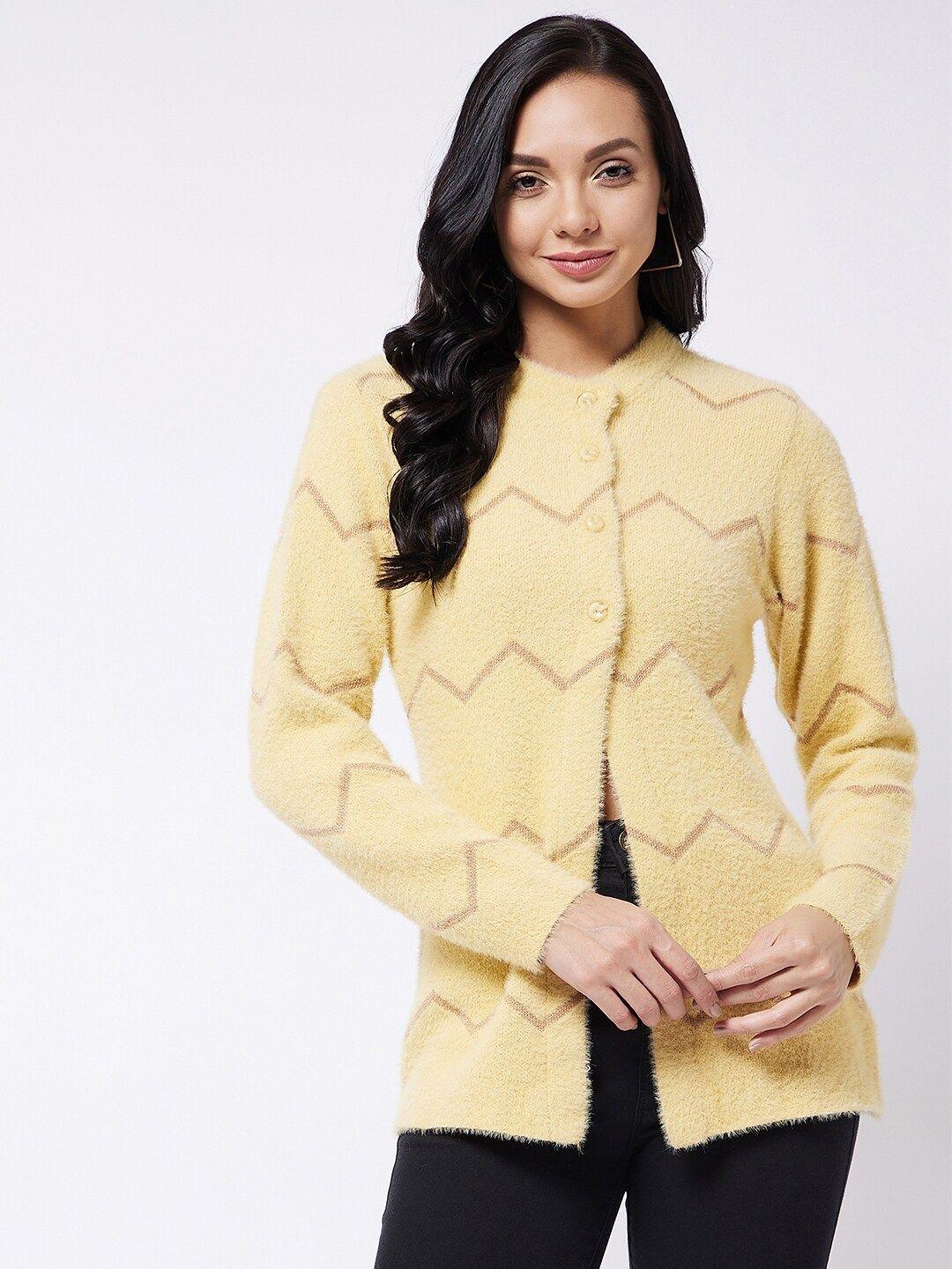 modeve women yellow & brown cardigan