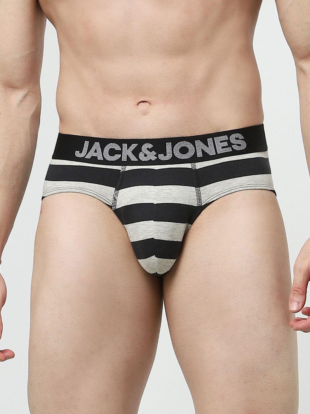 jack & jones men black striped cotton brief