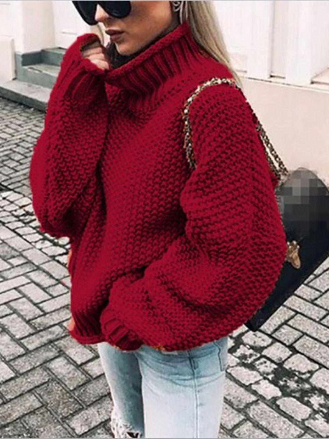 stylecast women red solid long sleeves sweaters pullover