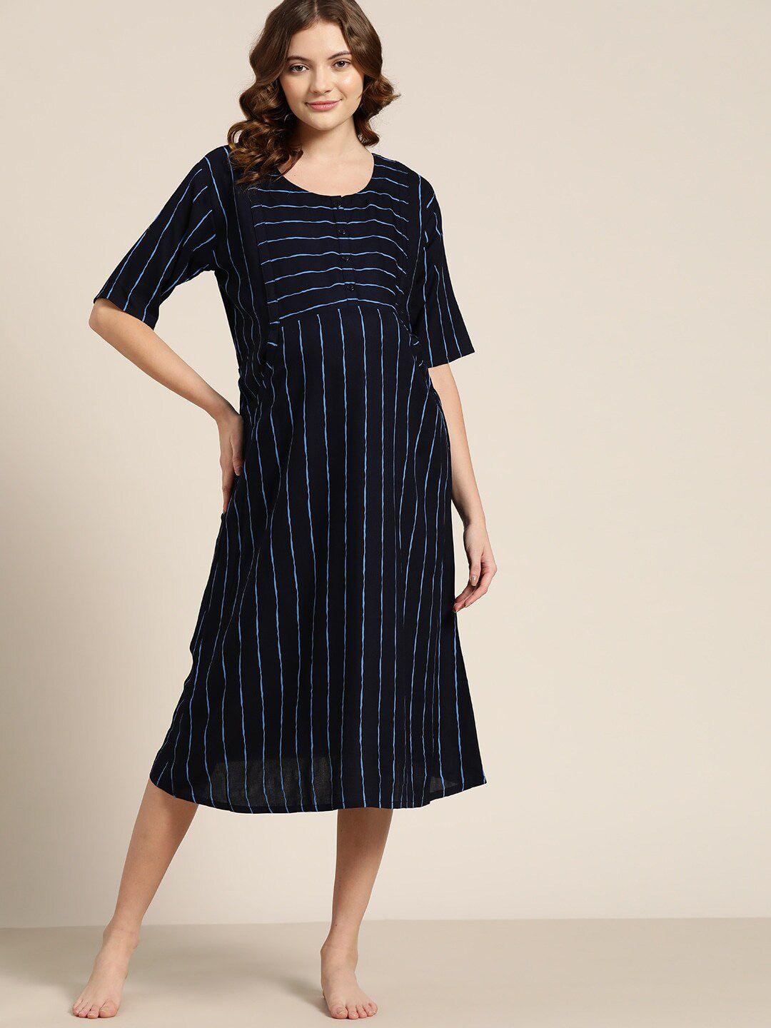 sweet dreams navy blue striped maternity nightdress