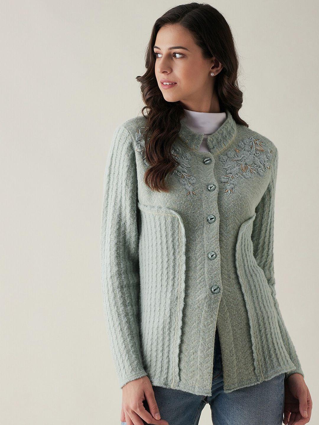 rivza women green cable knit longline cardigan