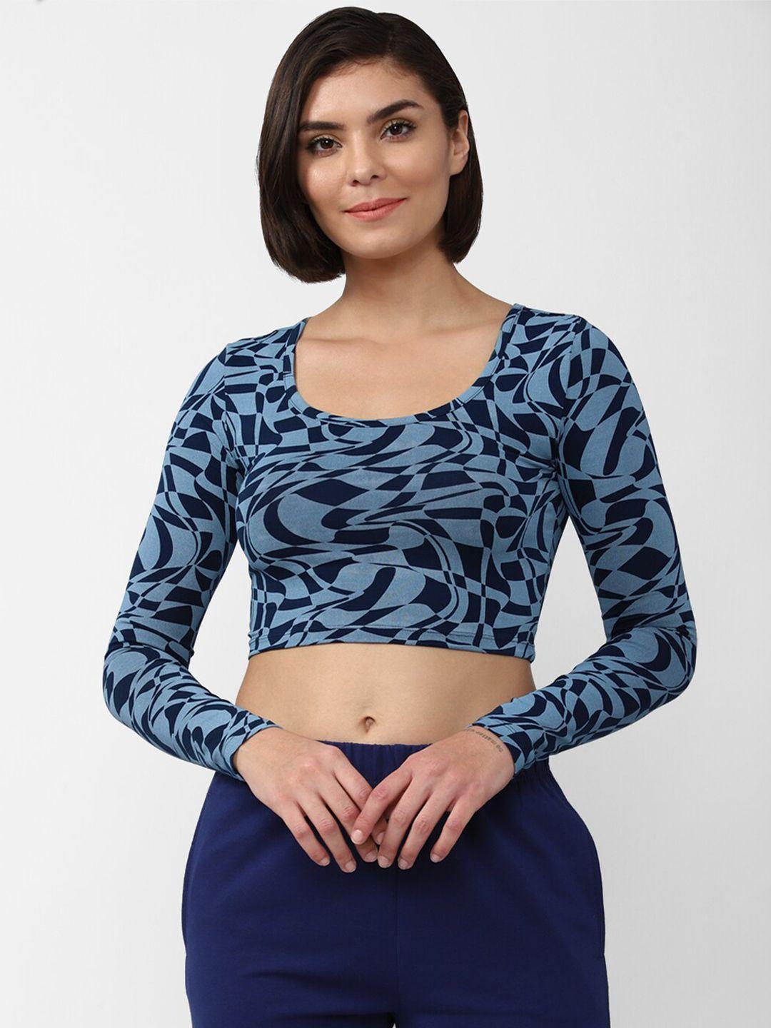 forever 21 women blue printed crop top