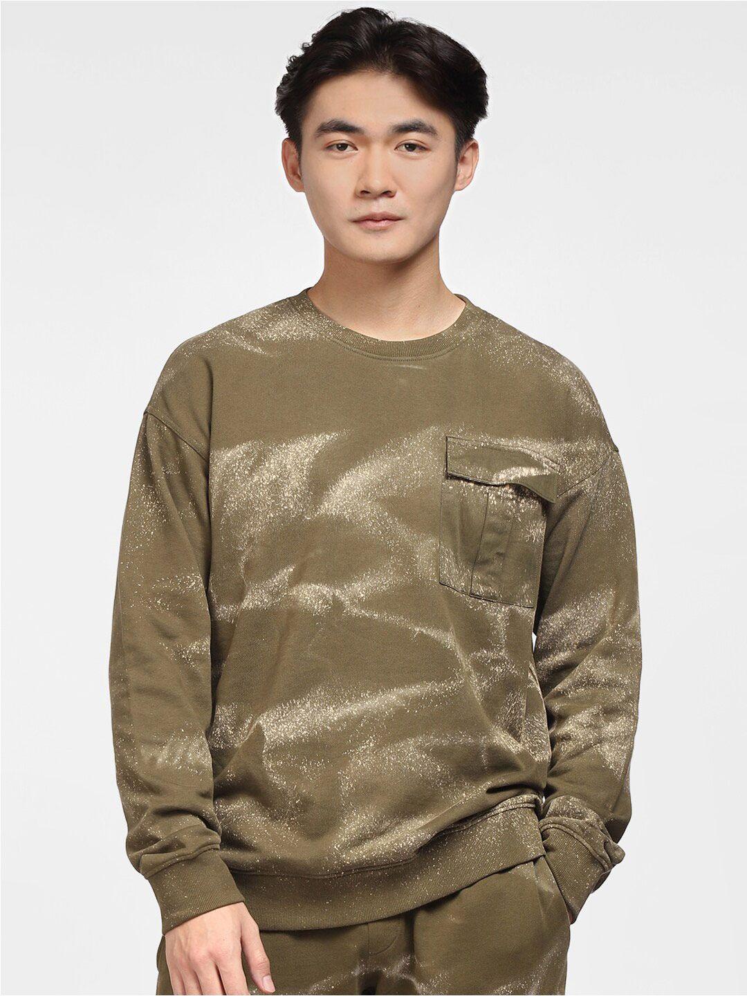 jack & jones men olive green printed cotton sweatshirt