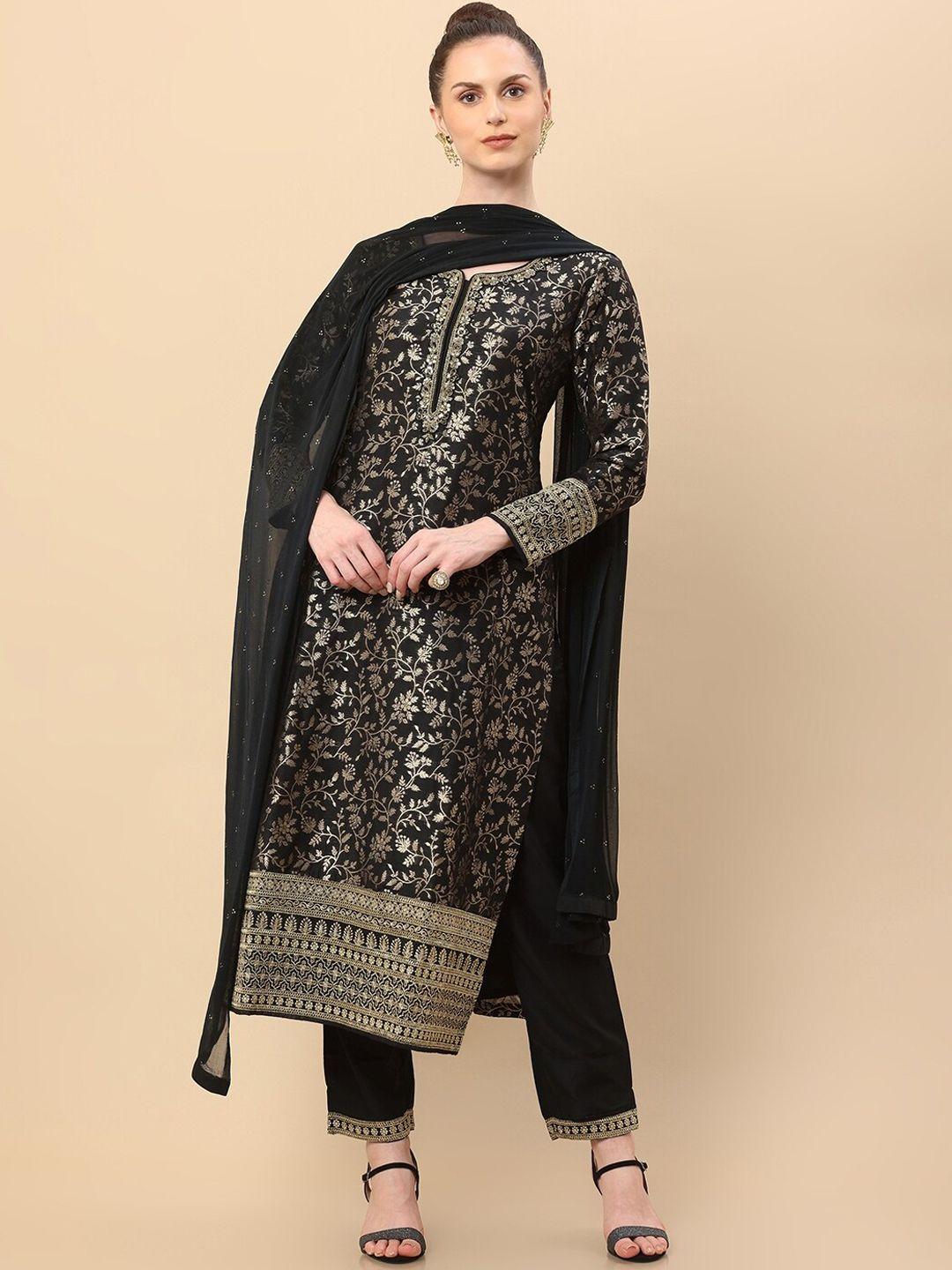 soch women black floral beads and stones kurta with trousers & with dupatta