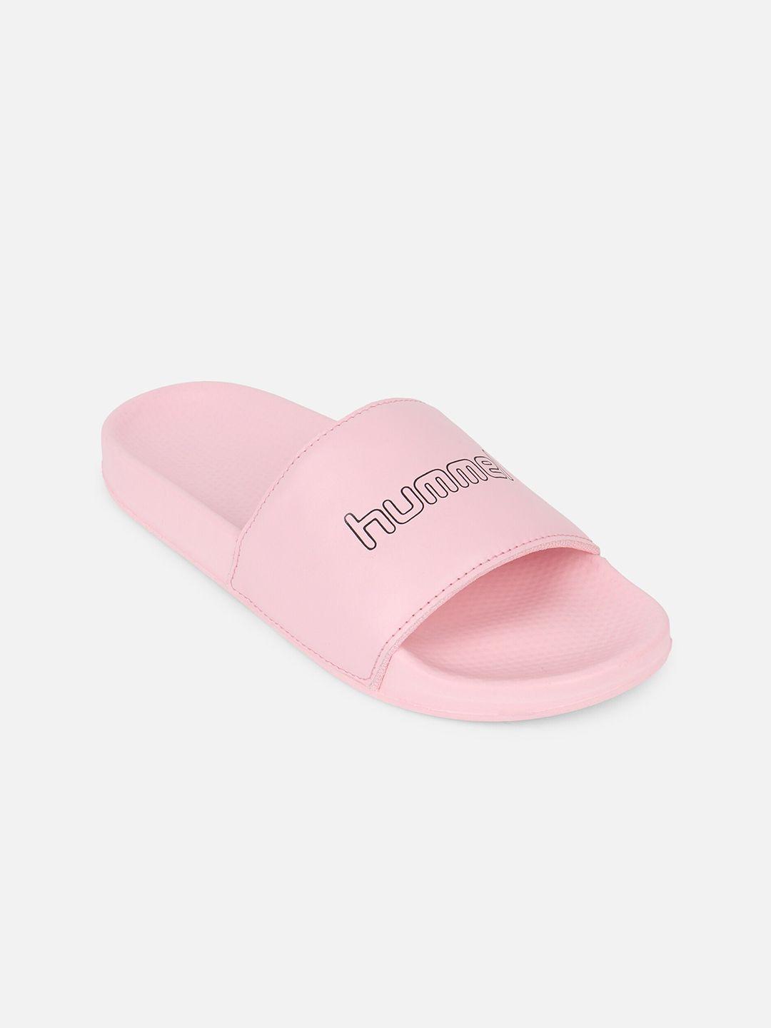 hummel women pink & black printed sliders