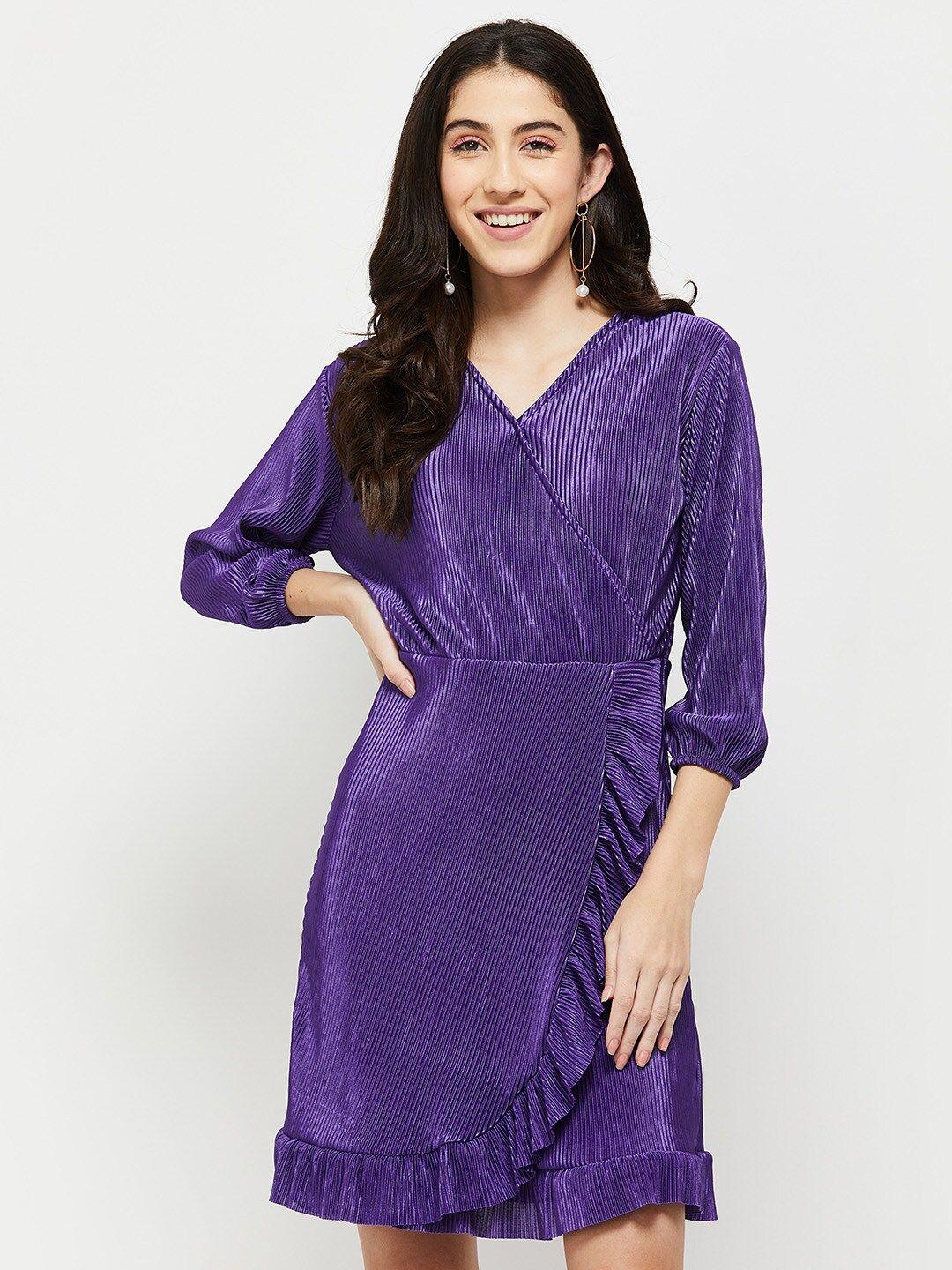 max women purple solid wrap dress