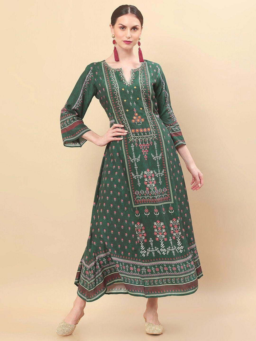 soch women green ethnic motifs crepe maxi maxi dress