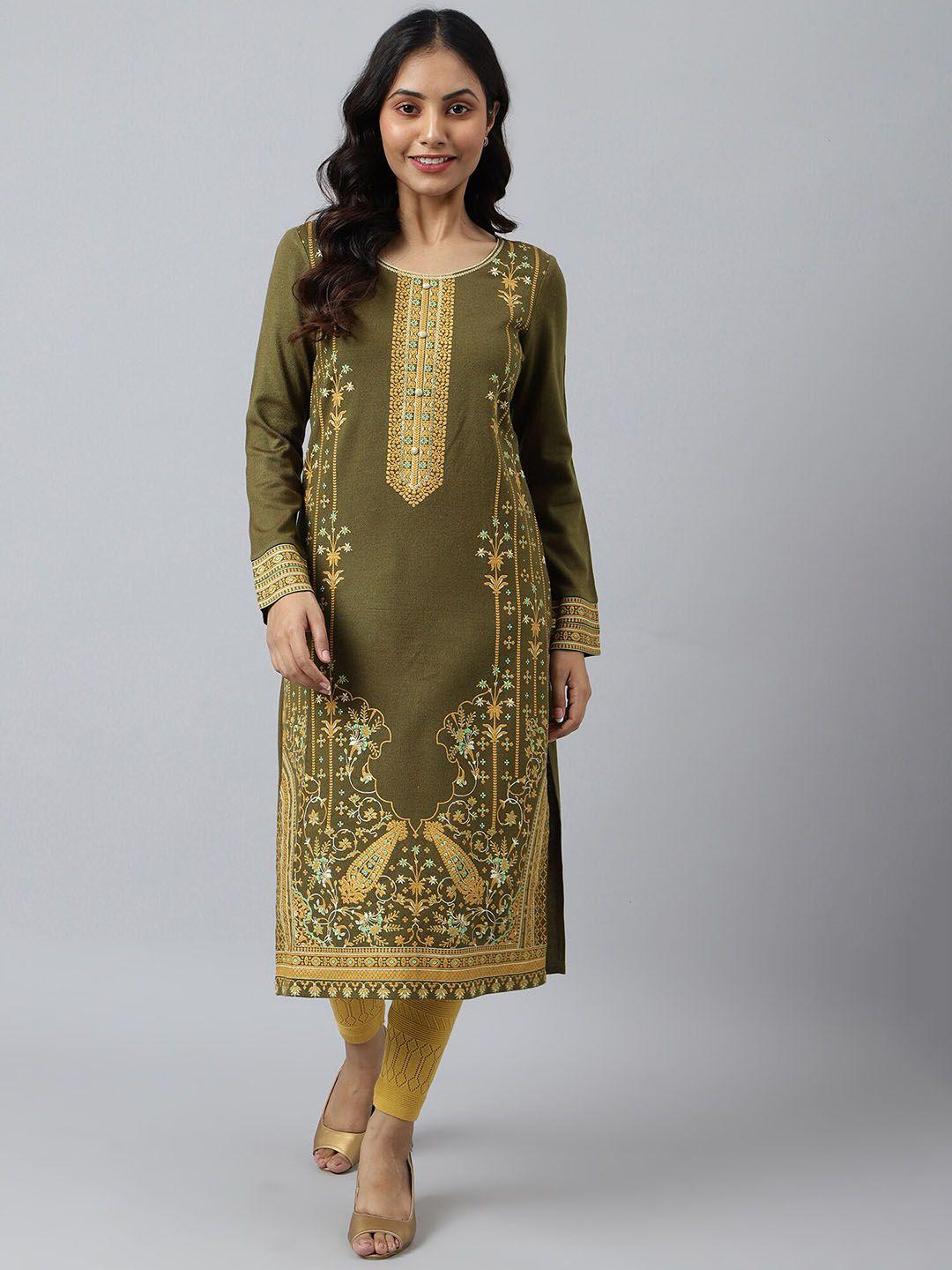 aurelia women green ethnic motifs printed kurta