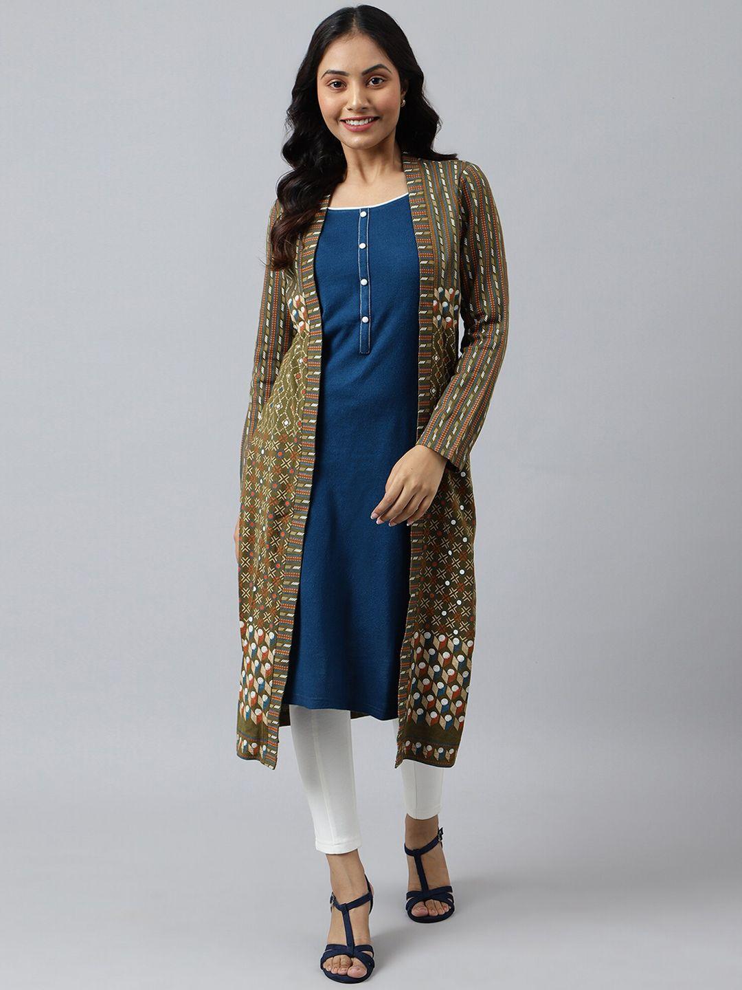 aurelia women green printed kurta