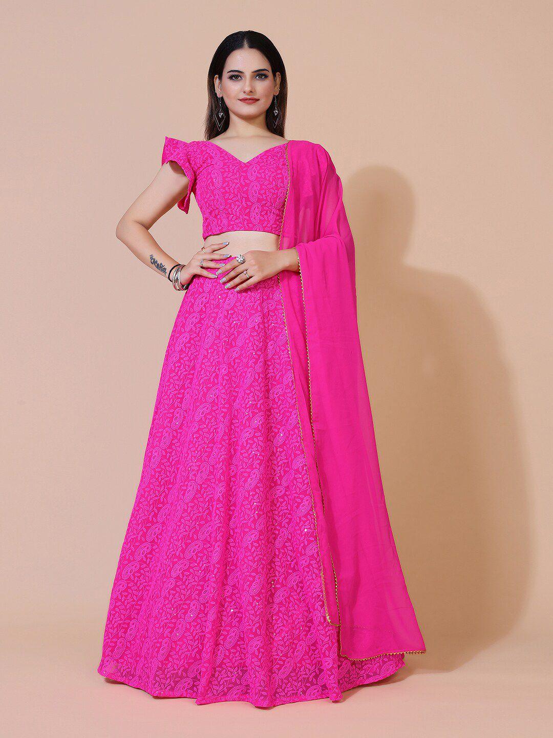 prenea magenta embroidered thread work ready to wear lehenga & blouse with dupatta