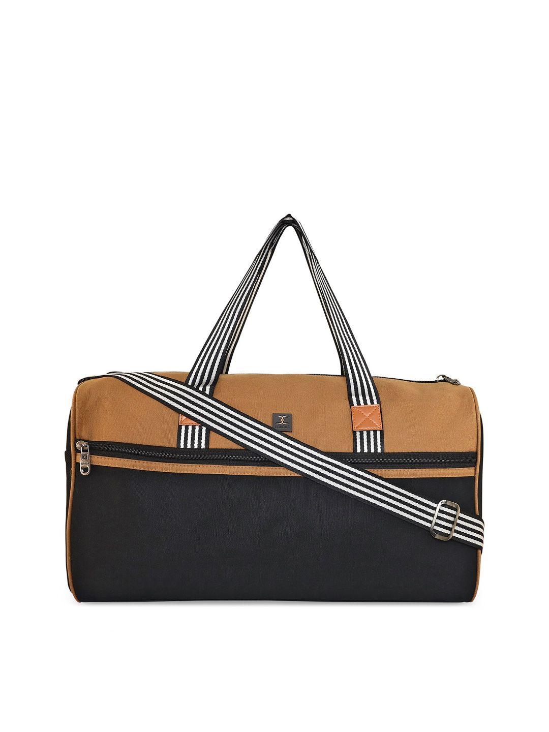 esbeda men tan brown & black colour-blocked duffel bag