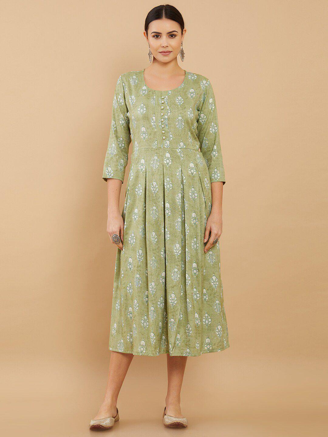 soch olive green & white floral midi dress