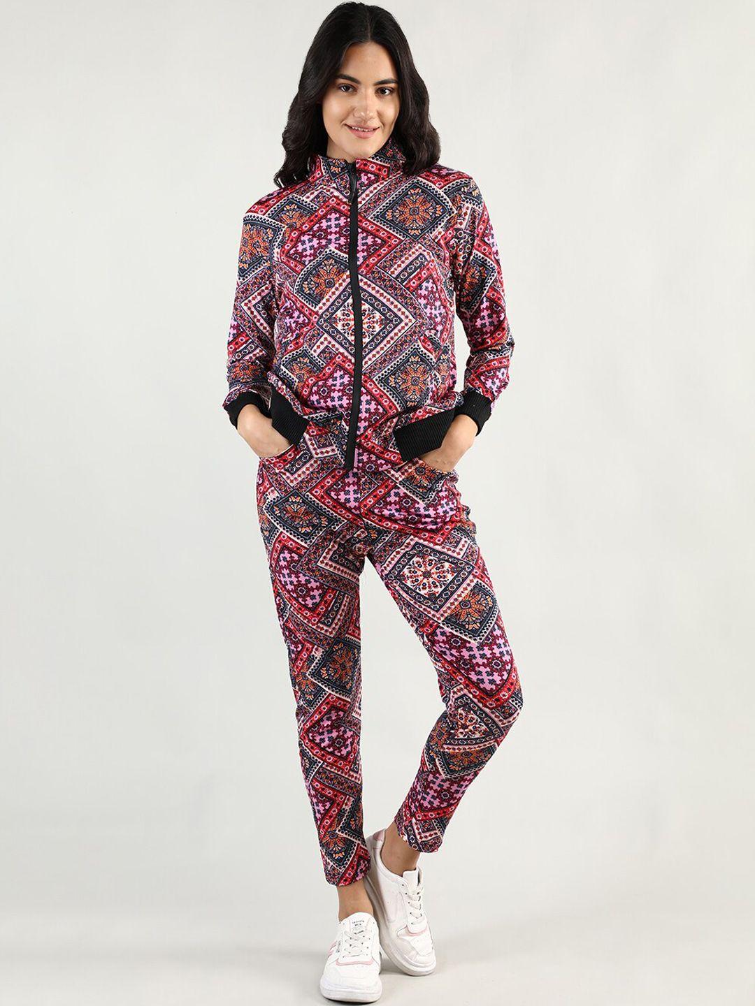 chkokko women pink & black printed tracksuits